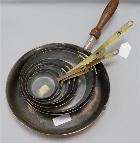 A set of graduated copper pans